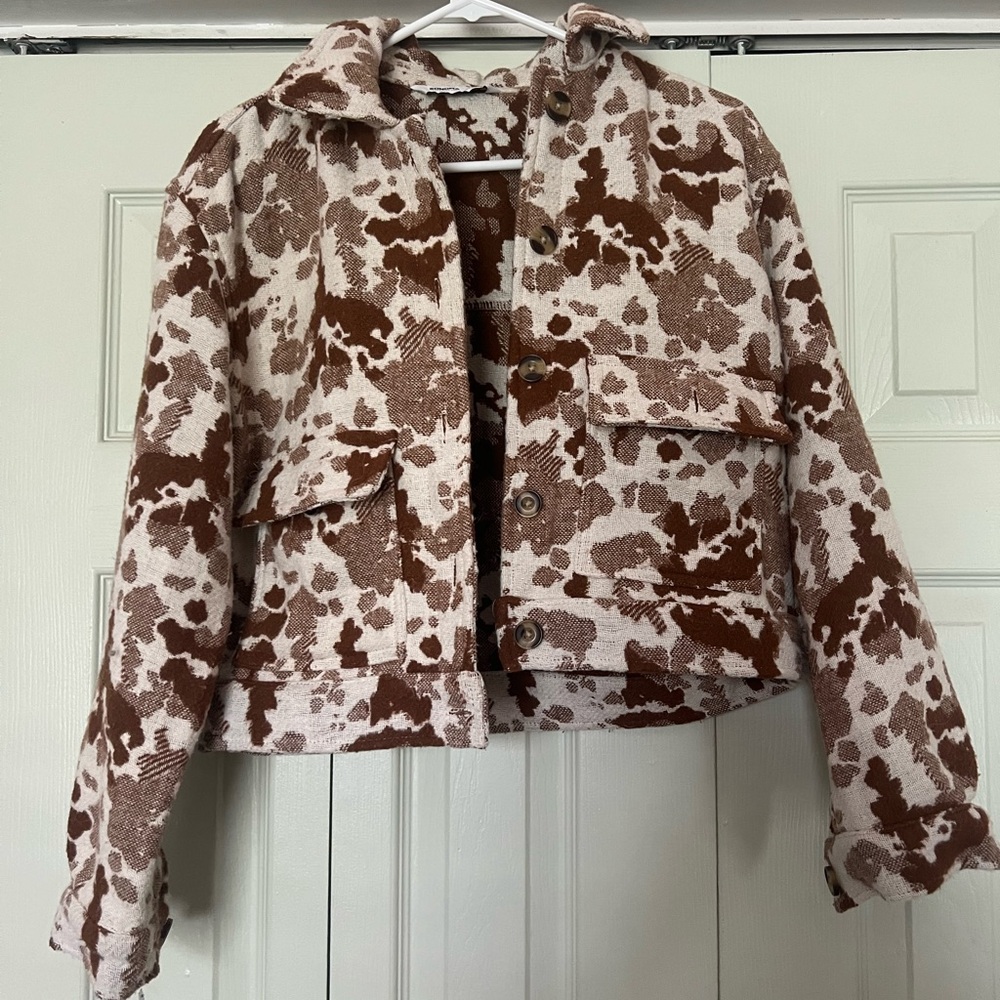 Sonoma Brown and Cream Teddy Jacket with Zip-Up Front